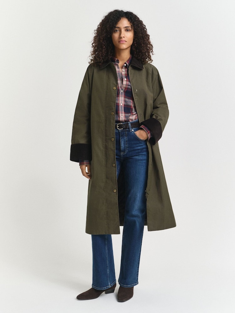 GANT Green Waxed Cotton Relaxed Long Car Coat - Image 1 of 9 GANT Green Waxed Cotton Relaxed Long Car Coat - Image 1 of 9