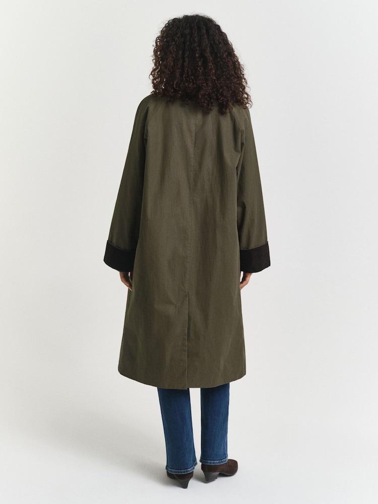 GANT Green Waxed Cotton Relaxed Long Car Coat - Image 2 of 9 GANT Green Waxed Cotton Relaxed Long Car Coat - Image 2 of 9