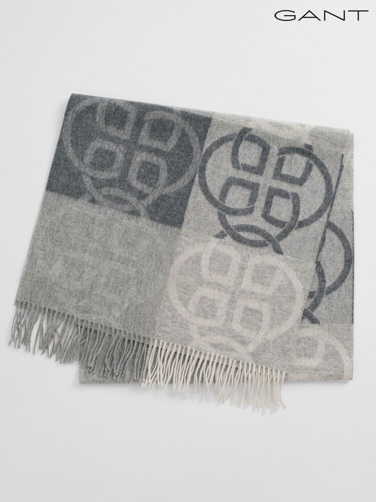 GANT Grey Monogram Pattern Wool Scarf - Image 1 of 2