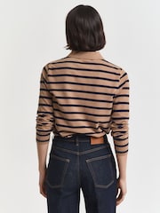 GANT Brown Breton Striped Long Sleeve Pique Polo Shirt - Image 2 of 6
