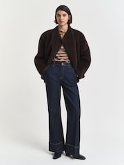 GANT Brown Breton Striped Long Sleeve Pique Polo Shirt - Image 3 of 6
