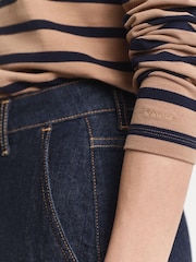 GANT Brown Breton Striped Long Sleeve Pique Polo Shirt - Image 5 of 6