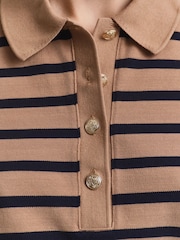 GANT Brown Breton Striped Long Sleeve Pique Polo Shirt - Image 6 of 6