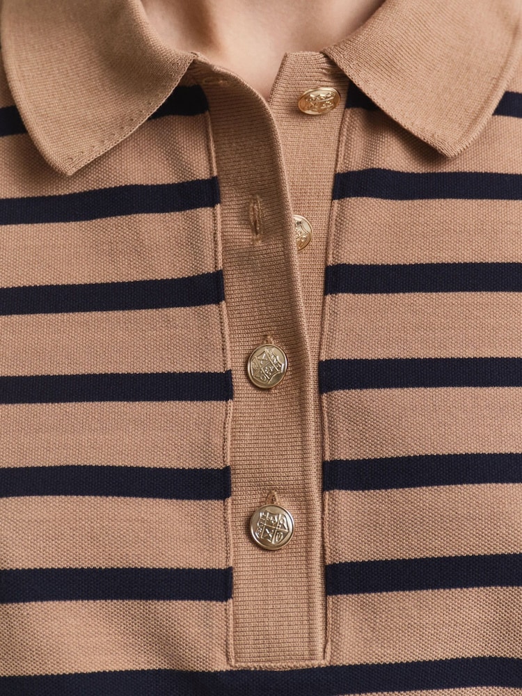 GANT Brown Breton Striped Long Sleeve Pique Polo Shirt - Image 6 of 6