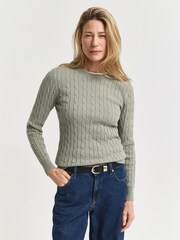 GANT Green Stretch Cotton Cable Knit Jumper - Image 1 of 5