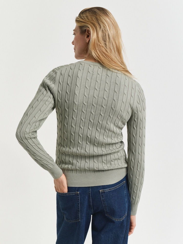 GANT Green Stretch Cotton Cable Knit Jumper - Image 2 of 5