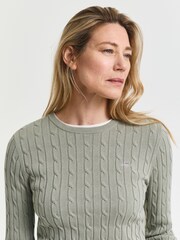GANT Green Stretch Cotton Cable Knit Jumper - Image 4 of 5