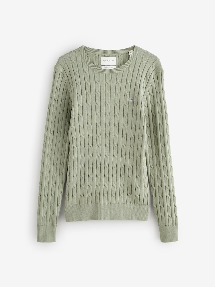 GANT Green Stretch Cotton Cable Knit Jumper - Image 5 of 5