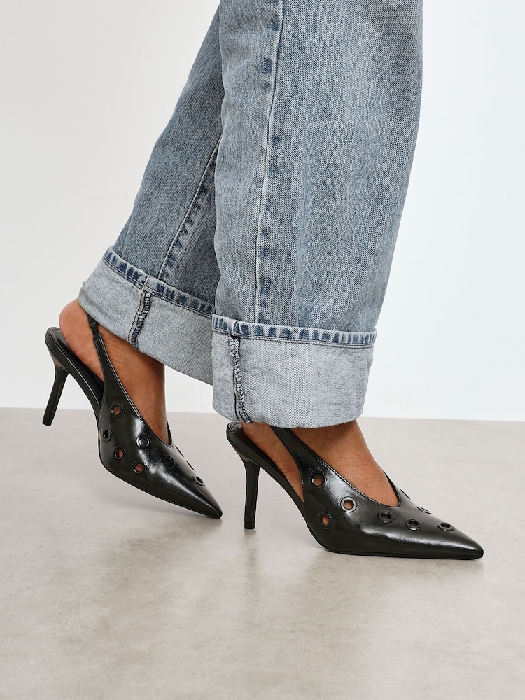 Linzi Black Abel Sligback Courts Heels with Eyelet Detail - Image 2 of 7 Linzi Black Abel Sligback Courts Heels with Eyelet Detail - Image 2 of 7