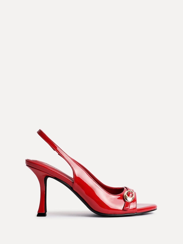 أحمر - Linzi Potion Peep Toe Slingback Heels With Buckle Detail - صورة 2 من 5