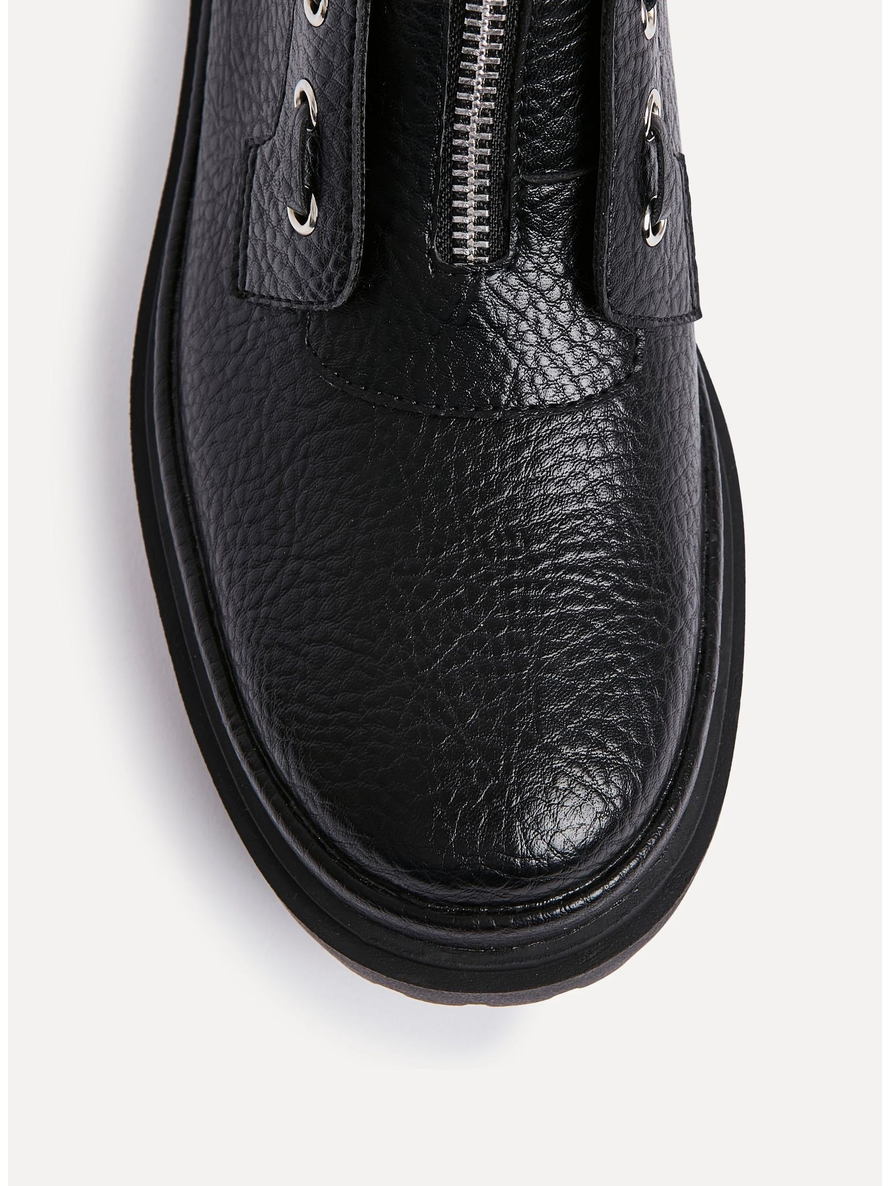 Buy Linzi Black Launch Military Boots With Front Zip Detail from