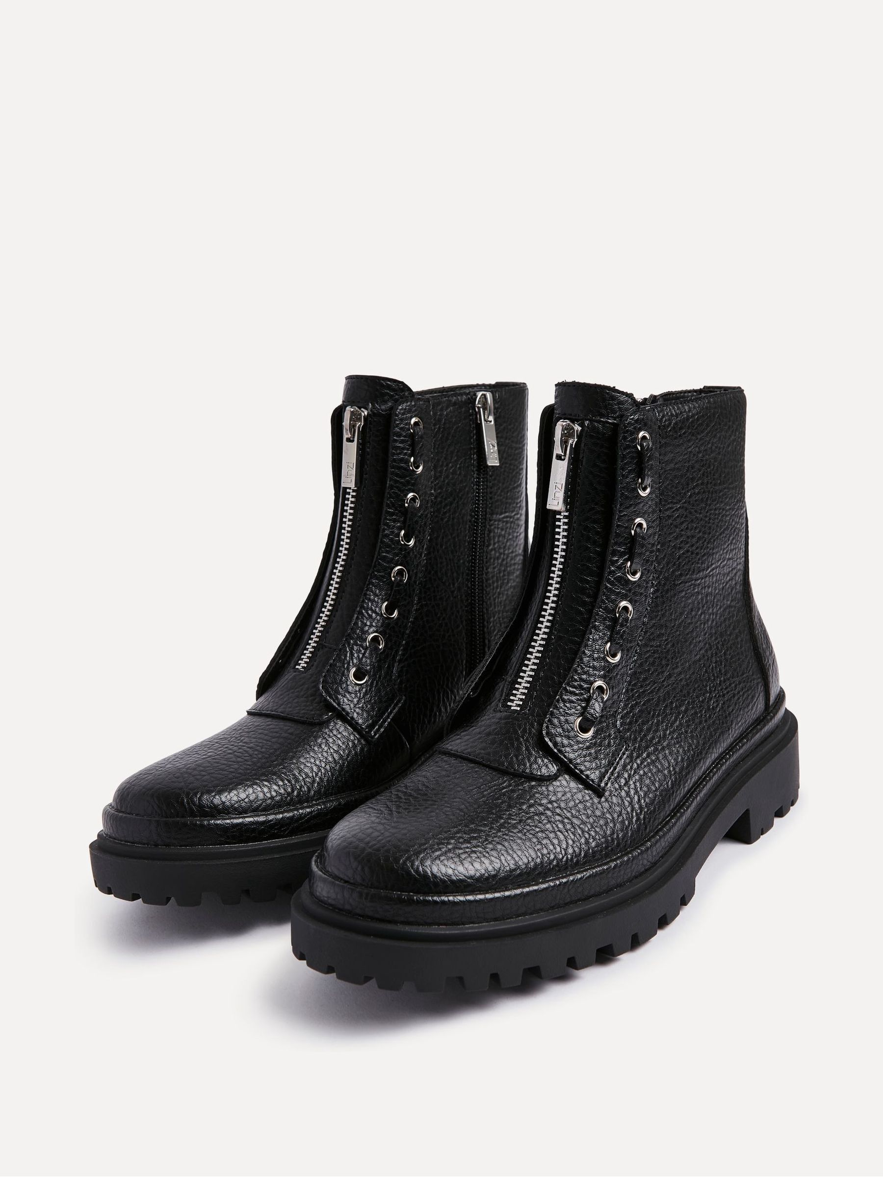 Buy Linzi Black Launch Military Boots With Front Zip Detail from