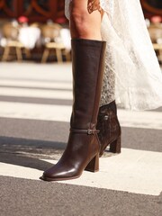 Linzi Brown Midtown Block Heel High Leg Boots With Buckle Detail - Image 3 of 7