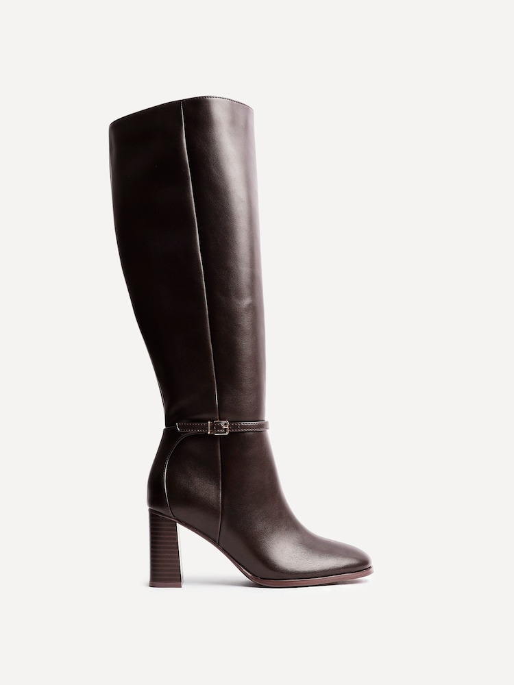 Buy Linzi Brown Midtown Block Heel High Leg Boots With Buckle