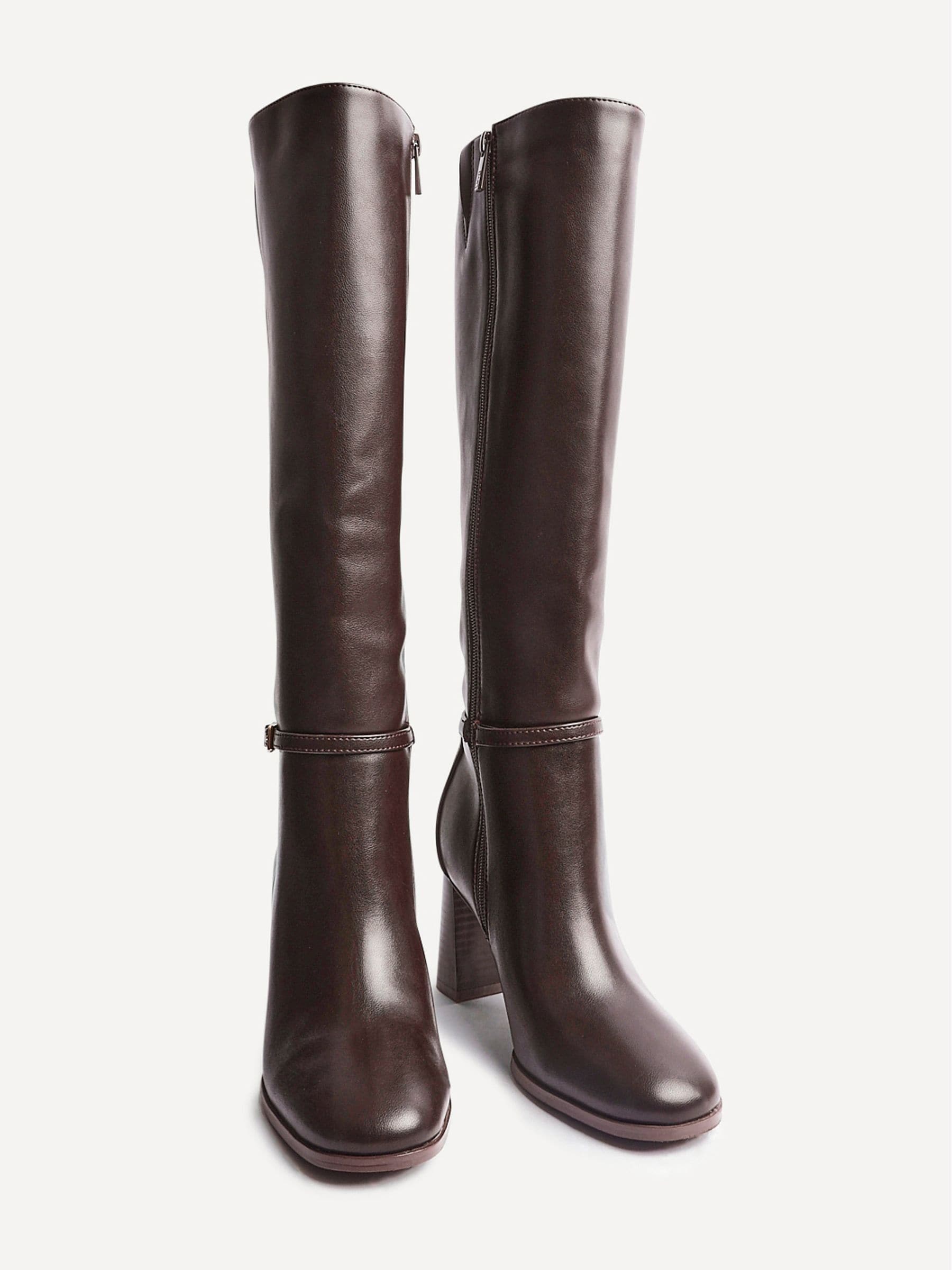 Buy Linzi Brown Midtown Block Heel High Leg Boots With Buckle