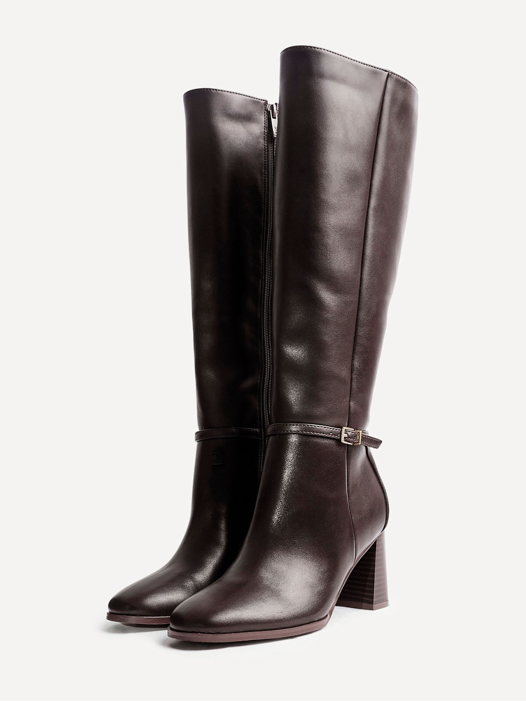 Buy Linzi Brown Midtown Block Heel High Leg Boots With Buckle