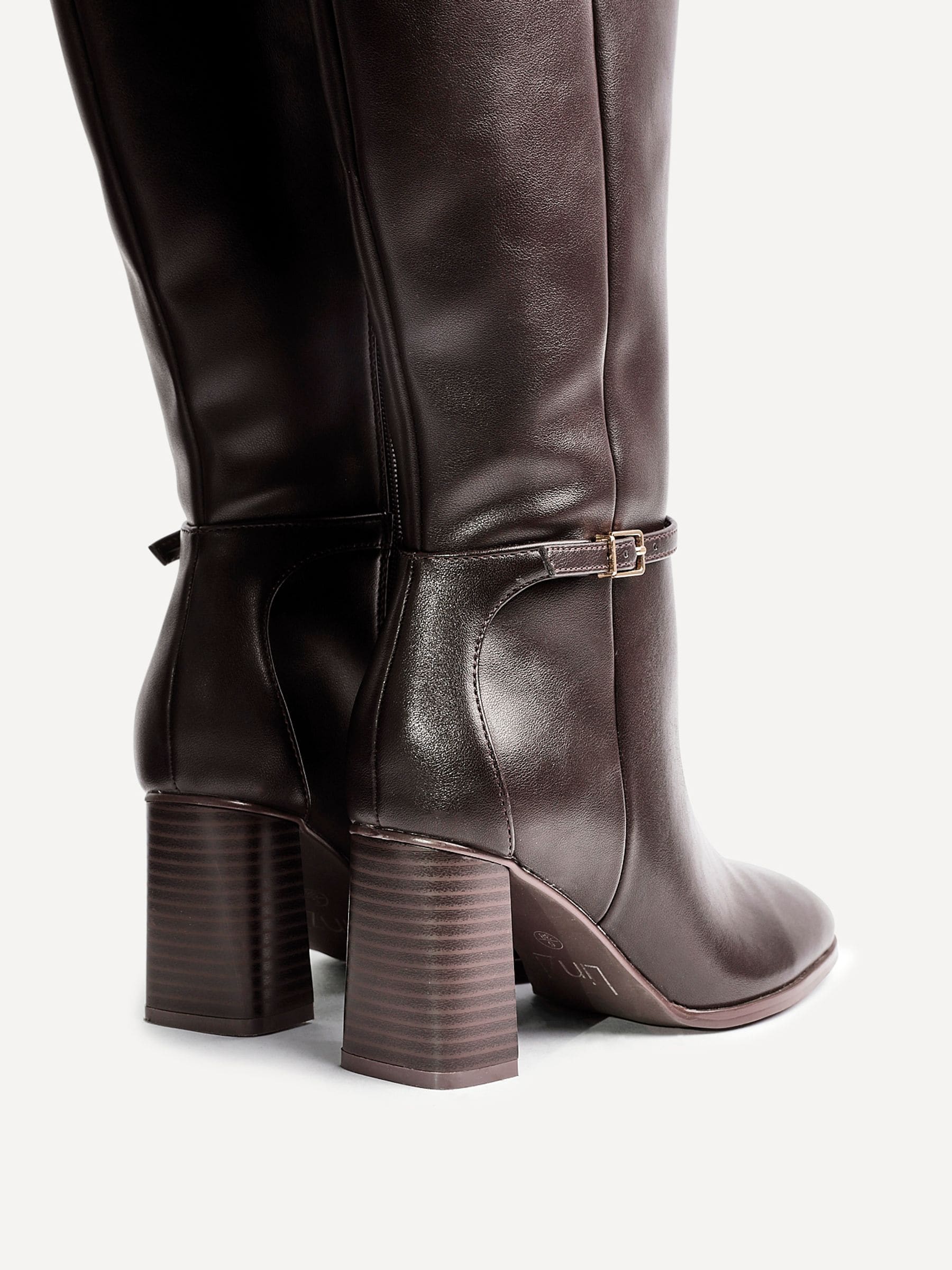Buy Linzi Brown Midtown Block Heel High Leg Boots With Buckle