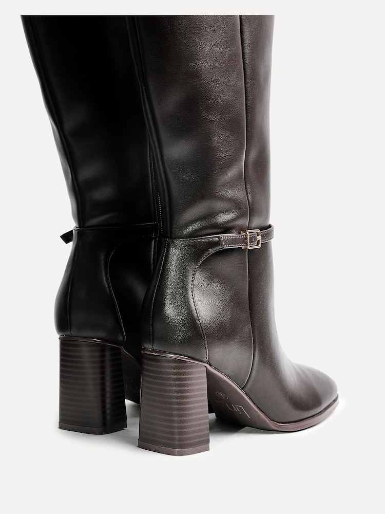 Linzi Brown Midtown Block Heel High Leg Boots With Buckle Detail - Image 7 of 7