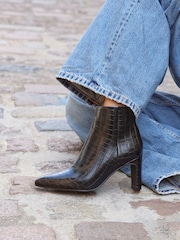 Linzi Black Dark Alisha Point Toe Block Heeled Ankle Boots - Image 1 of 7