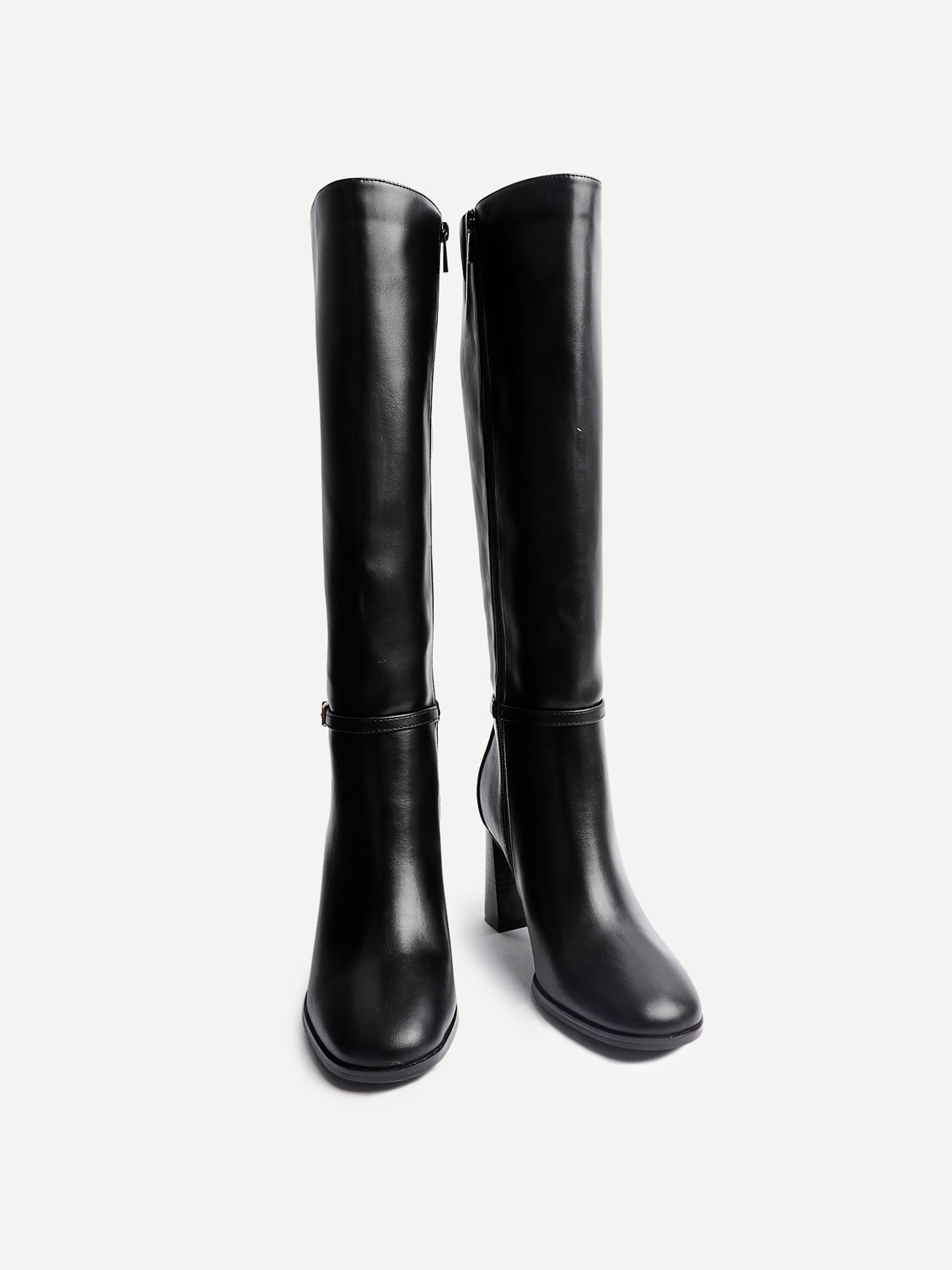 Buy Linzi Black Midtown Block Heel High Leg Boots With Buckle