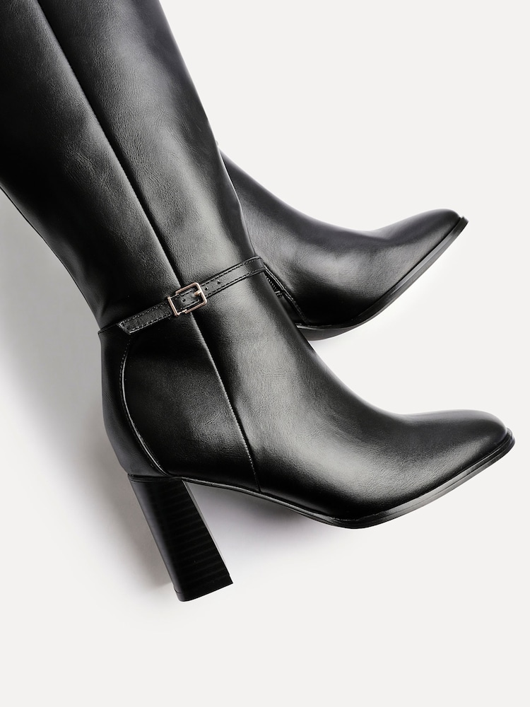 Linzi Black Midtown Block Heel High Leg Boots With Buckle Detail - Image 5 of 5 Linzi Black Midtown Block Heel High Leg Boots With Buckle Detail - Image 5 of 5