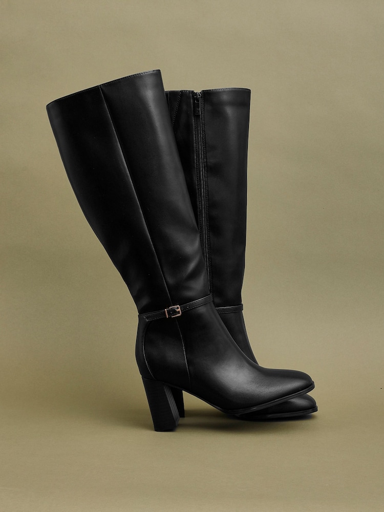 Linzi Black Midtown Block Heel High Leg Boots With Buckle Detail - Image 6 of 6 Linzi Black Midtown Block Heel High Leg Boots With Buckle Detail - Image 6 of 6