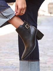 Linzi Black Rise Block Heeled Ankle Boots With Buckle Detail - Image 1 of 5