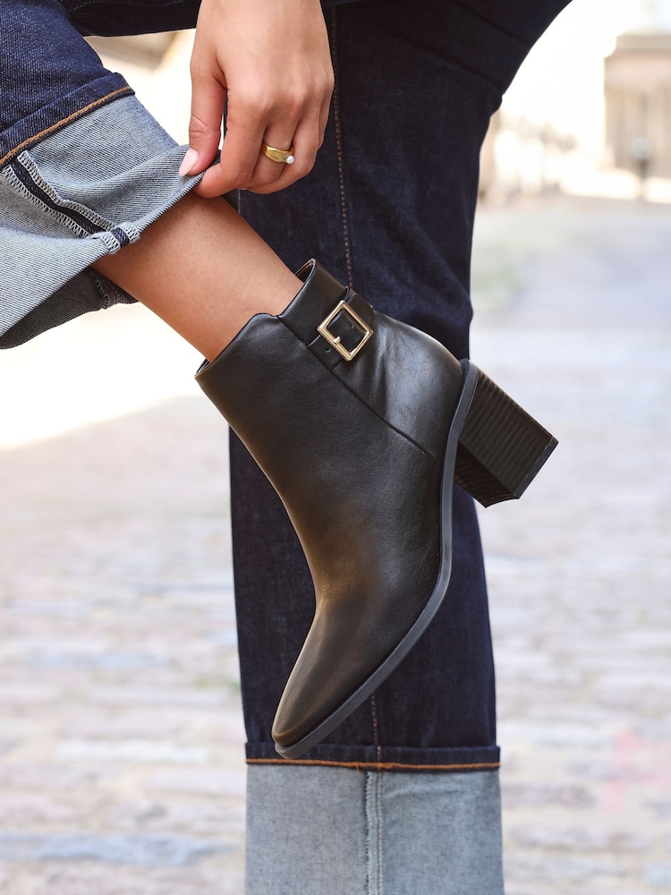 Linzi Black Rise Block Heeled Ankle Boots With Buckle Detail - Image 1 of 5