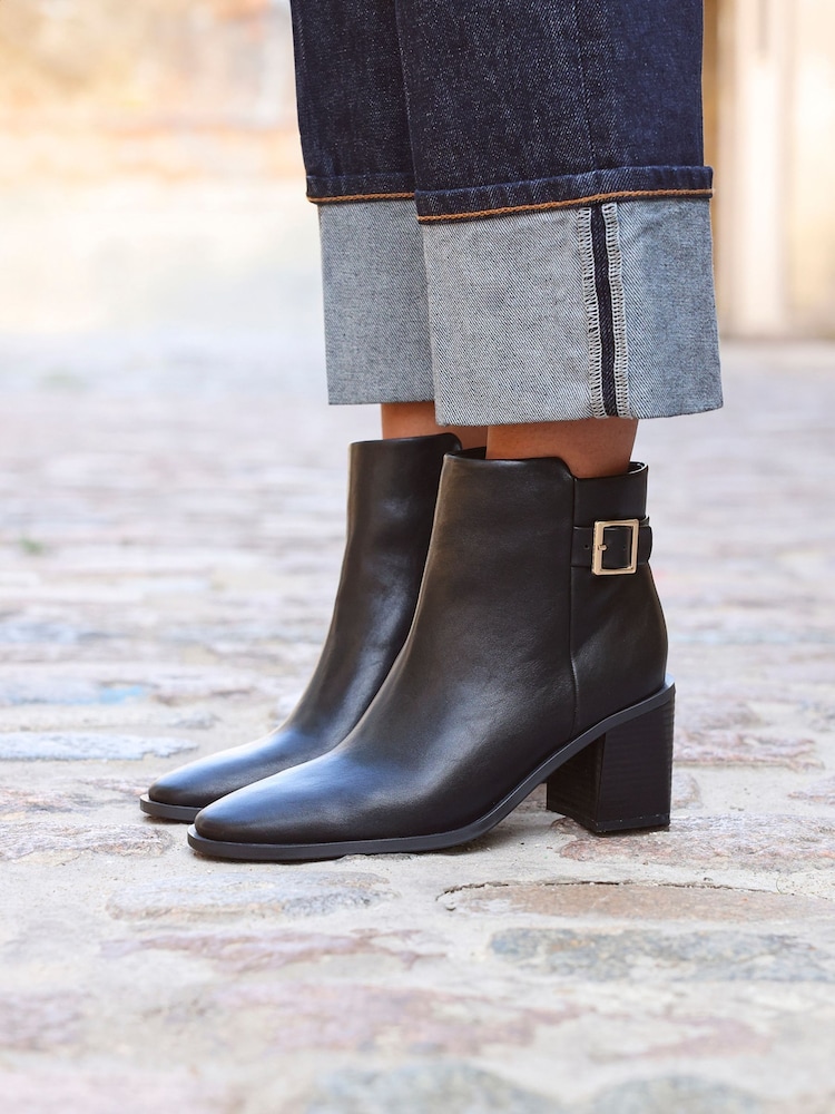 Linzi Black Rise Block Heeled Ankle Boots With Buckle Detail - Image 2 of 5