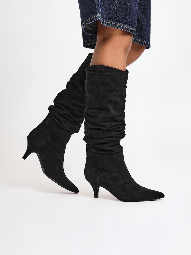Schwarz - Linzi Esteem Ruched Kitten Heel High Leg Boots - Bild 1 von 4