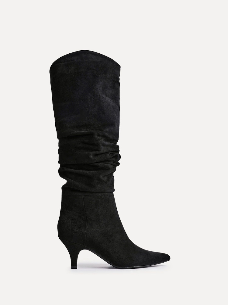 Schwarz - Linzi Esteem Ruched Kitten Heel High Leg Boots - Bild 2 von 4