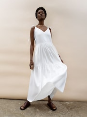 Ro&Zo Cream Linen Tie Strap Dress - Image 1 of 4