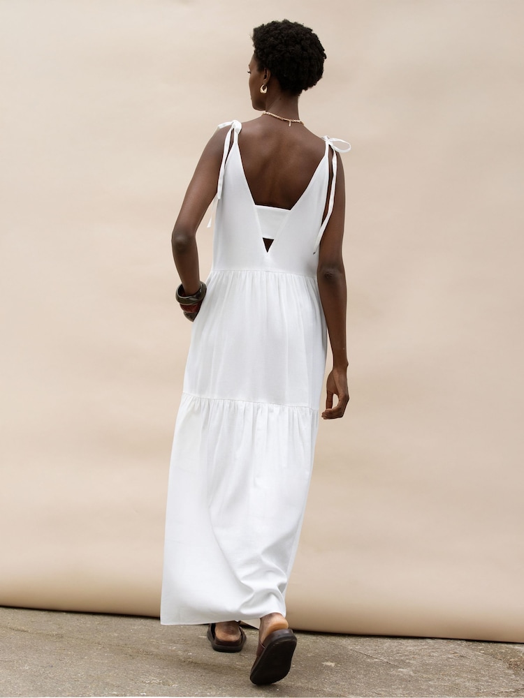 Ro&Zo Cream Linen Tie Strap Dress - Image 4 of 4