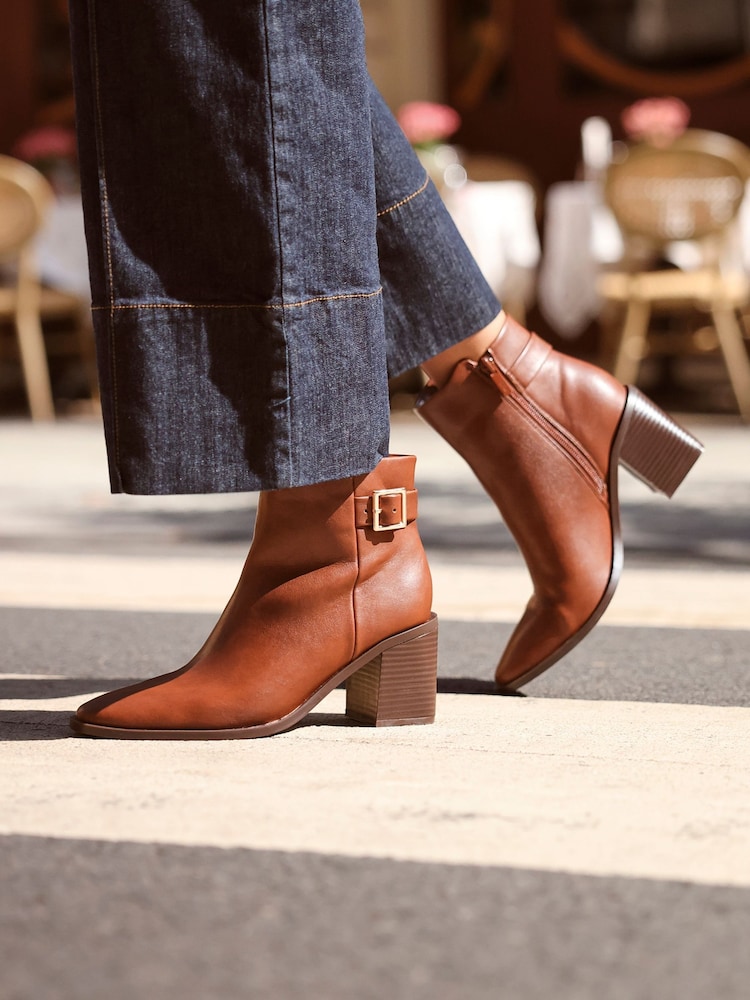 Linzi Brown Rise Block Heeled Ankle Boots With Buckle Detail - Image 2 of 7