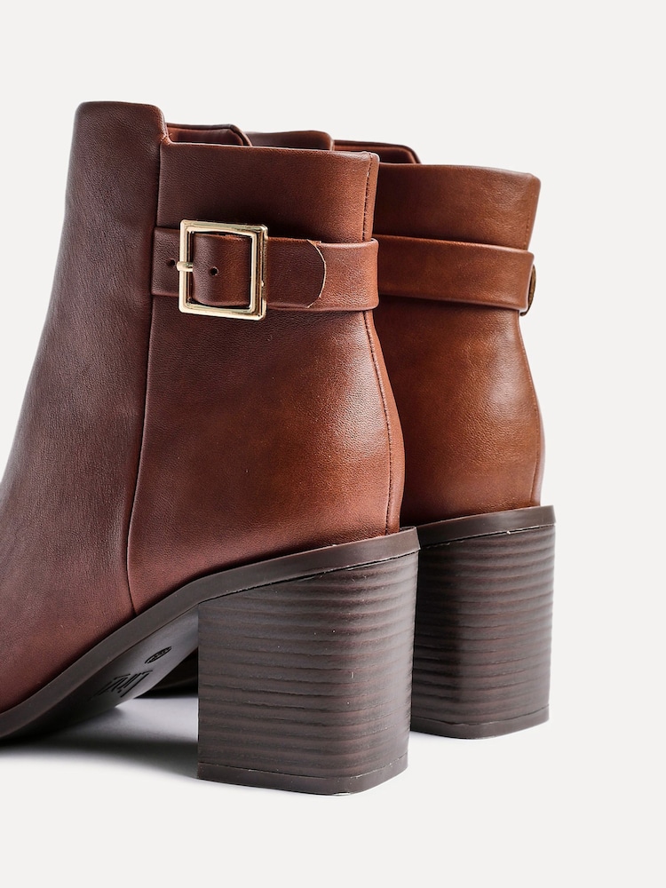Linzi Brown Rise Block Heeled Ankle Boots With Buckle Detail - Image 7 of 7