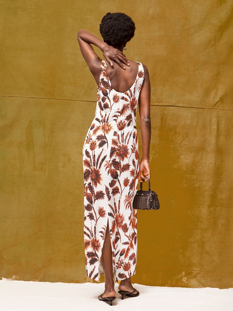Ro&Zo Brown Tropical Floral Print Linen Blend Dress - Image 2 of 6