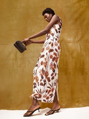 Ro&Zo Brown Tropical Floral Print Linen Blend Dress - Image 3 of 6