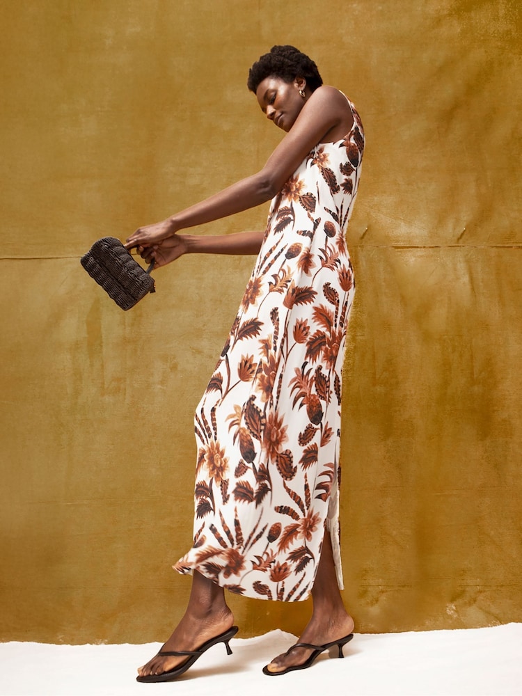 Buy Ro&Zo Brown Tropical Floral Print Linen Blend Dress from Next USA