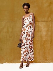Ro&Zo Brown Tropical Floral Print Linen Blend Dress - Image 4 of 6