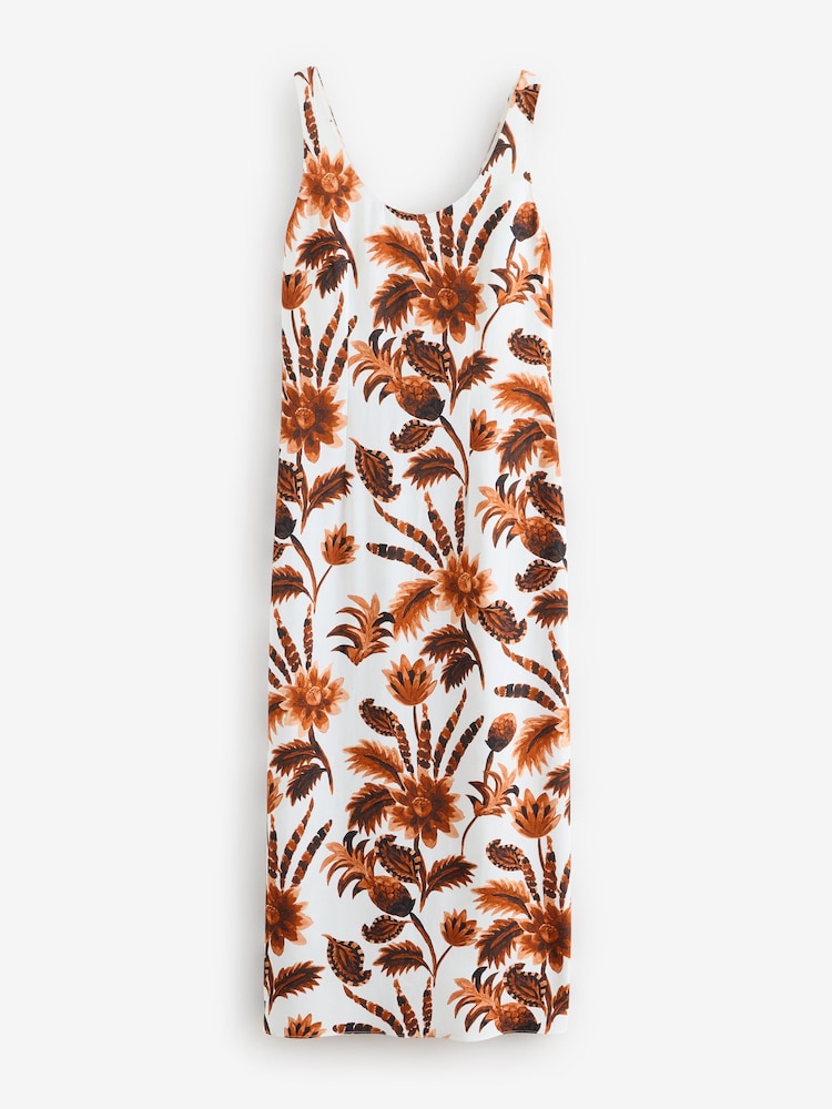 Ro&Zo Brown Tropical Floral Print Linen Blend Dress - Image 6 of 6