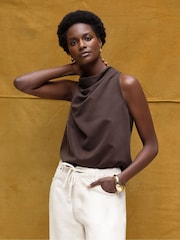 Ro&Zo Brown Cowl Neck Drape Blouses - Image 2 of 6