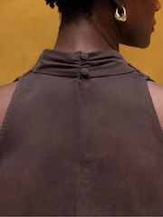 Ro&Zo Brown Cowl Neck Drape Blouses - Image 4 of 6