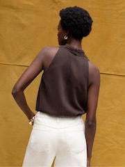 Ro&Zo Brown Cowl Neck Drape Blouses - Image 6 of 6
