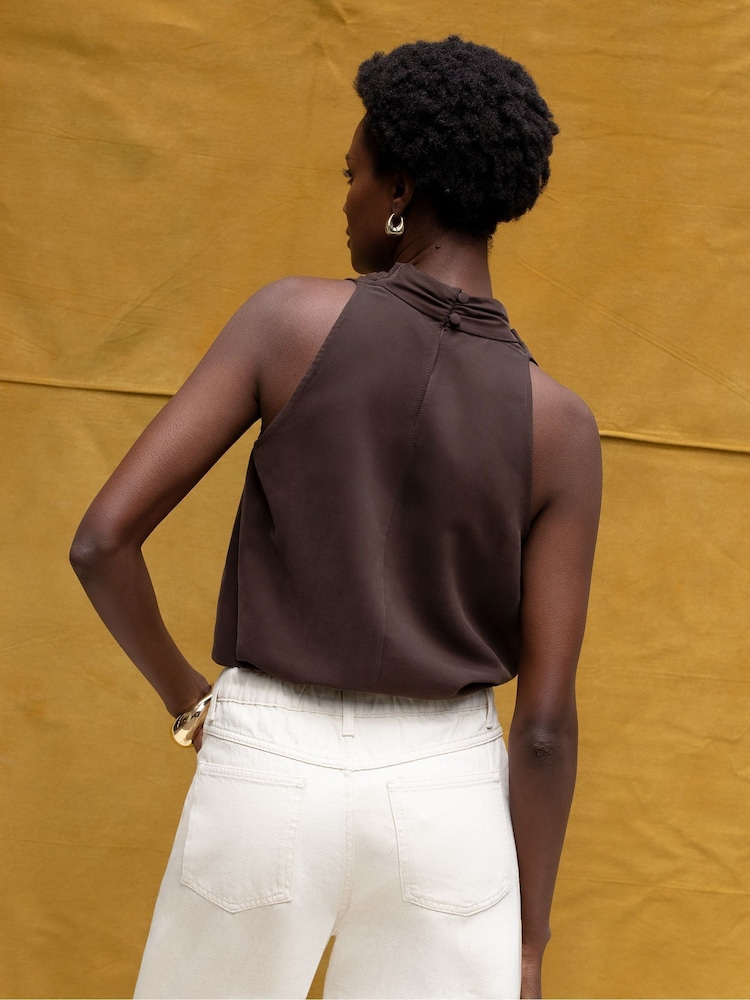 Ro&Zo Brown Cowl Neck Drape Blouses - Image 6 of 6