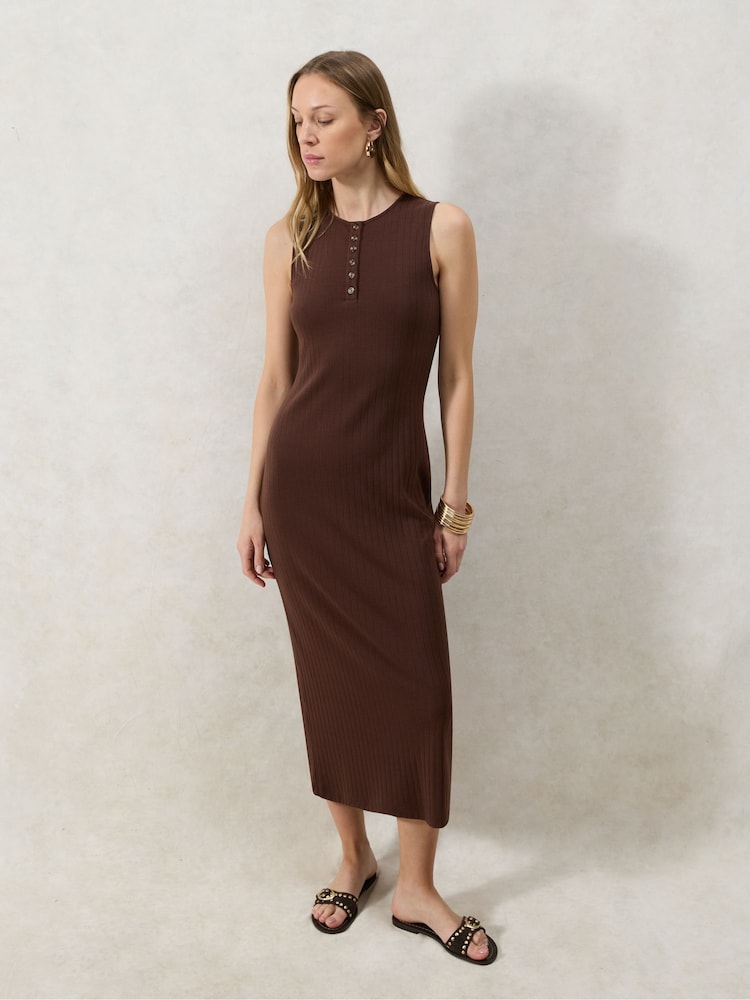 Ro&Zo Brown Petite Rib Column Dress - Image 1 of 5