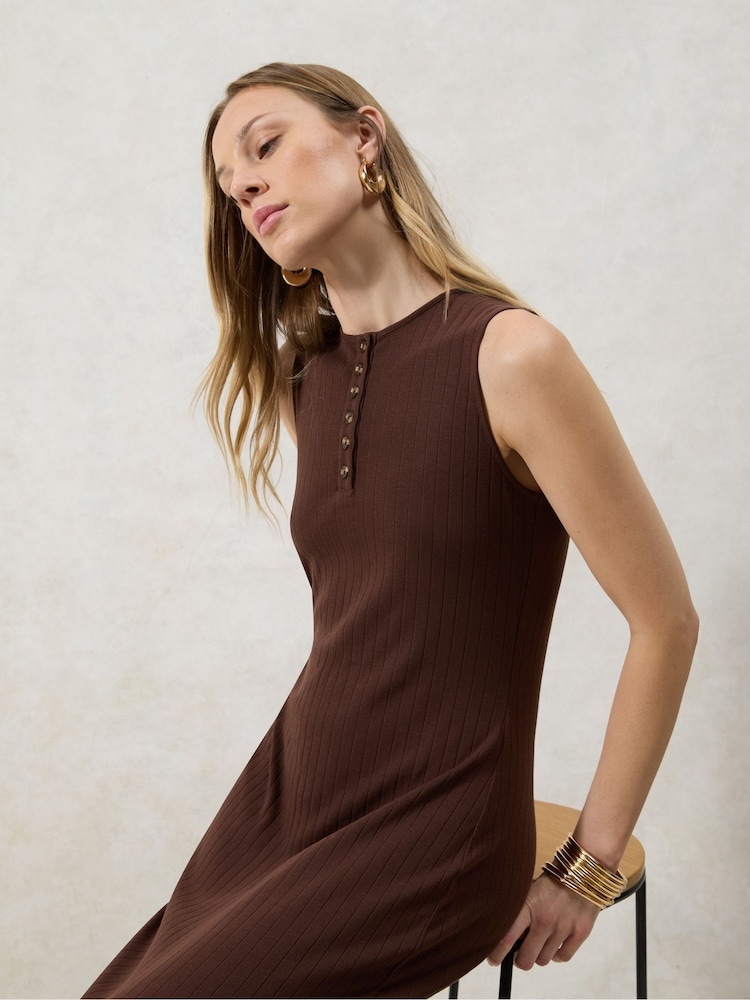 Ro&Zo Brown Petite Rib Column Dress - Image 2 of 5