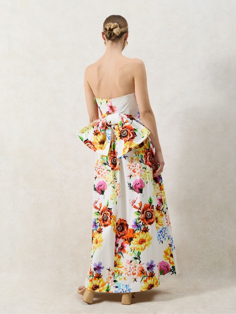 Ro&Zo White Petite Annie Garden Floral Printed Bow Detail Dress - Image 5 of 5