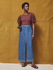 Ro&Zo Blue Denim Split Front Maxi Skirt - Image 2 of 6