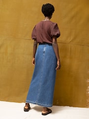 Ro&Zo Blue Denim Split Front Maxi Skirt - Image 6 of 6