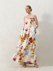 Ro&Zo White Annie Garden Floral Printed Bow Detail Dress - Image 1 of 7
